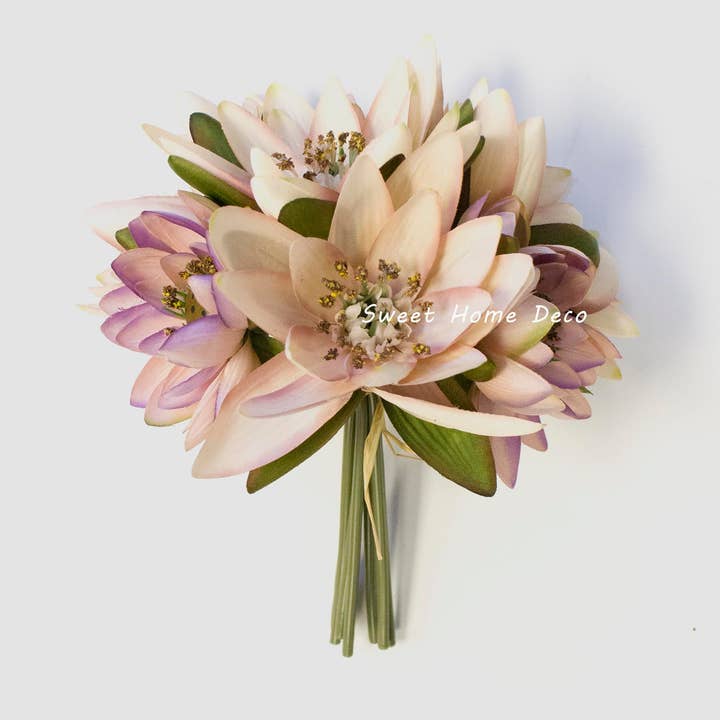 Sweet Home Deco - Wholesale Artificial Flowers - 9'' Silk Lotus Flower Bouquet (7 Stems/7 Flower Heads) Mauve1