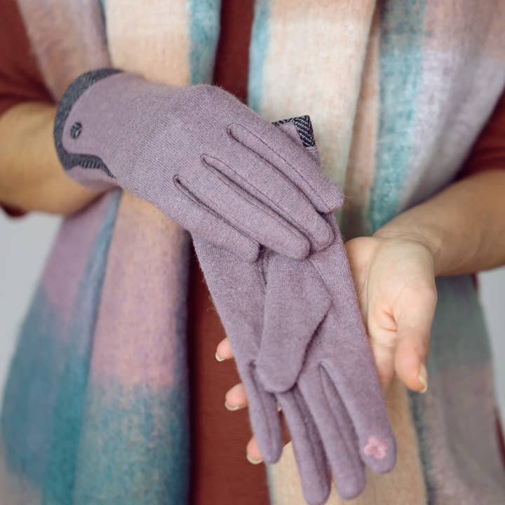 Studio Hop - Wholesale Gloves - Women's - Merino Wool Gloves With Herringbone Cuff