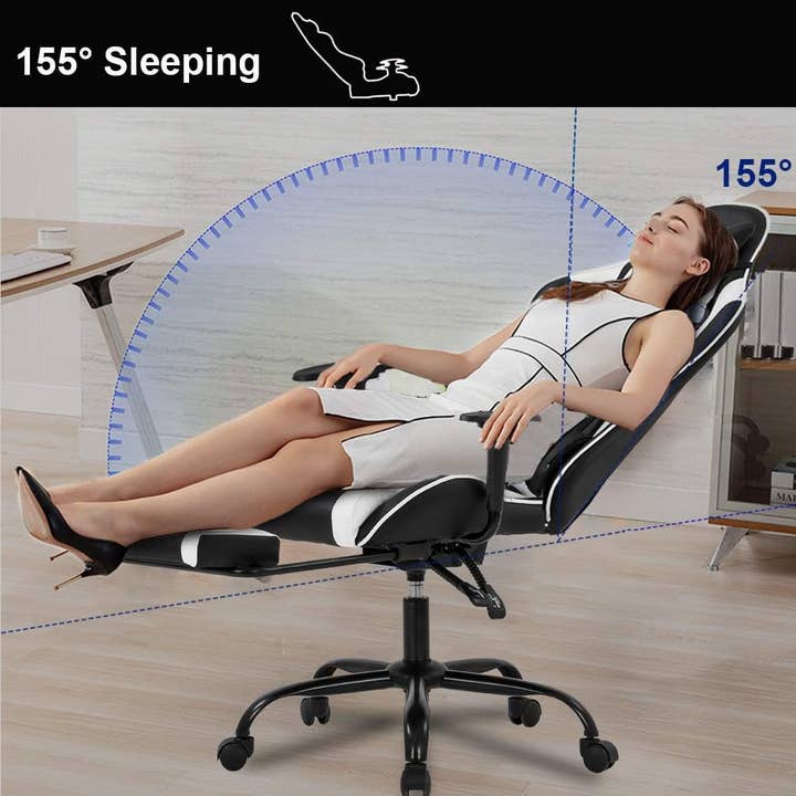 Ergonomic Gaming Chair With Lumbar Support Footrest White for wholesale on Faire7