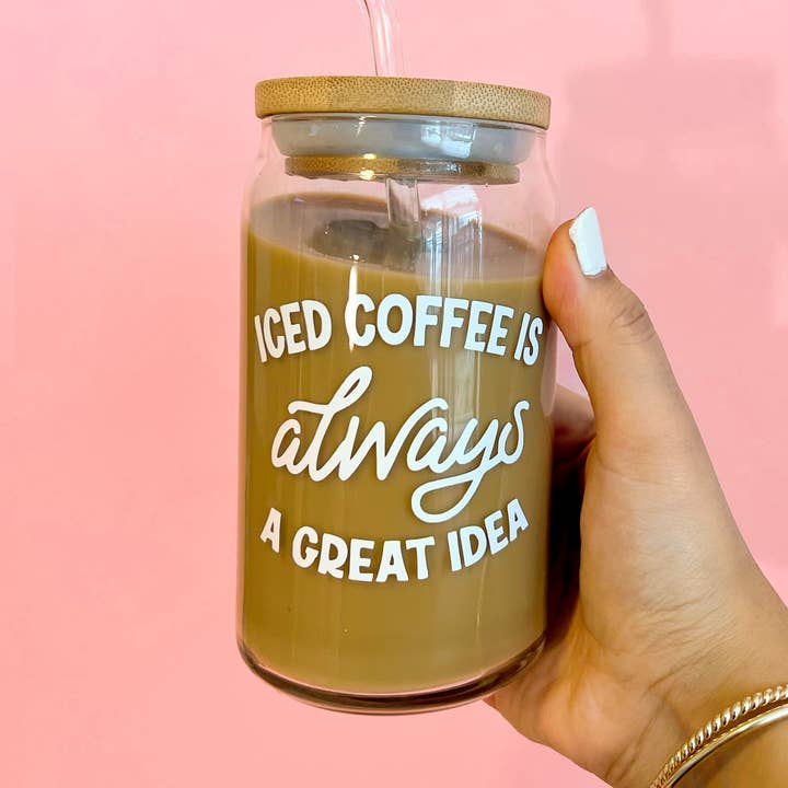 Iced Coffee Is Always A Good Idea Glass Cup for wholesale by Meryum Designs