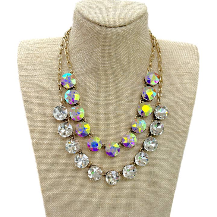 Round Crystal Gold Chain Necklace for wholesale by Accessories To Go