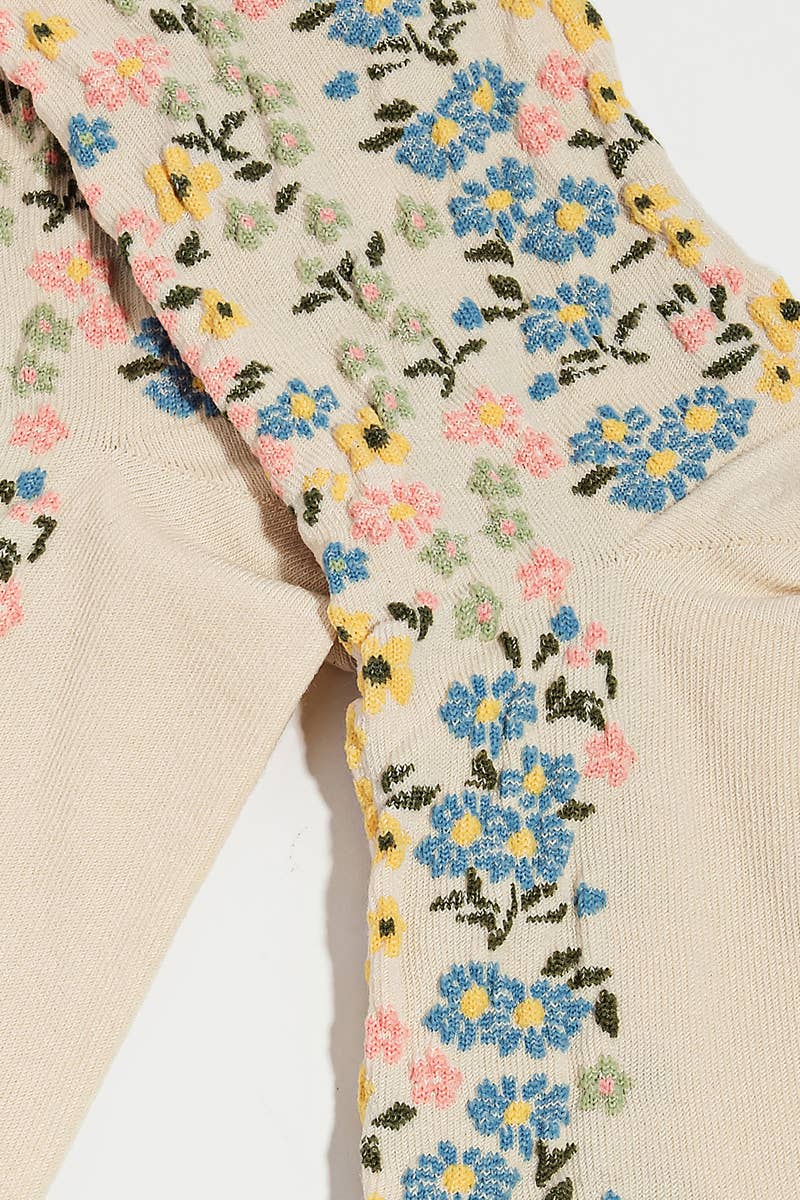 BEIGE Assorted Flower Pattern Socks for wholesale on Faire2