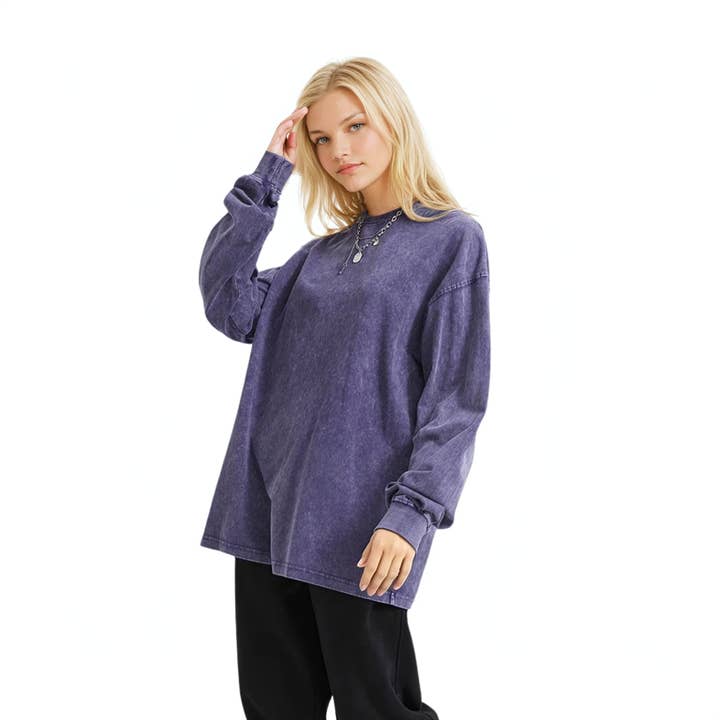 Womens Distressed Acid Wash Long Sleeves Shirt for wholesale by Colorfulmamas