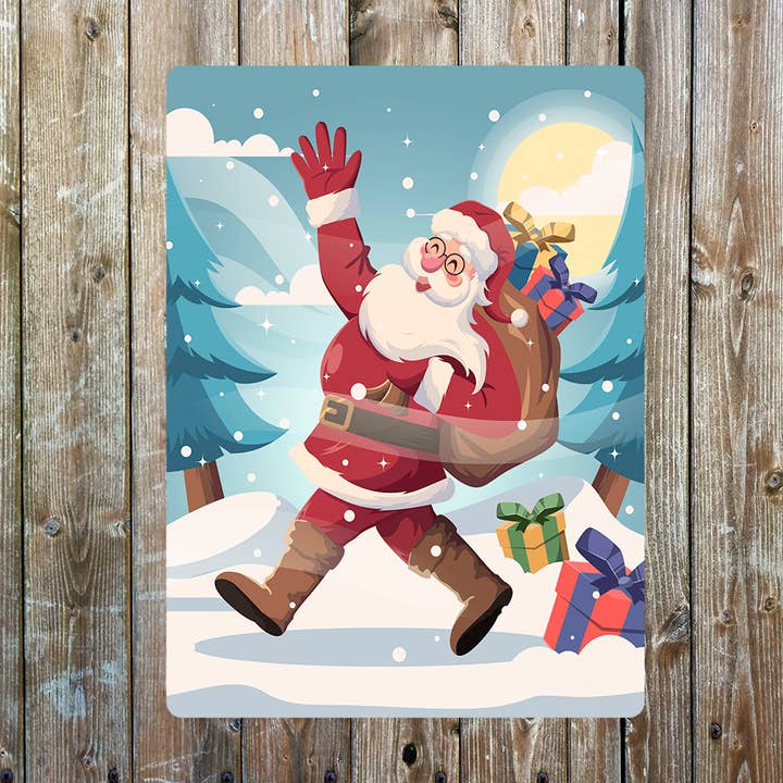 Placa de metal con diseño artístico de Papá Noel para venta al por mayor de The British Metal Signs Company
