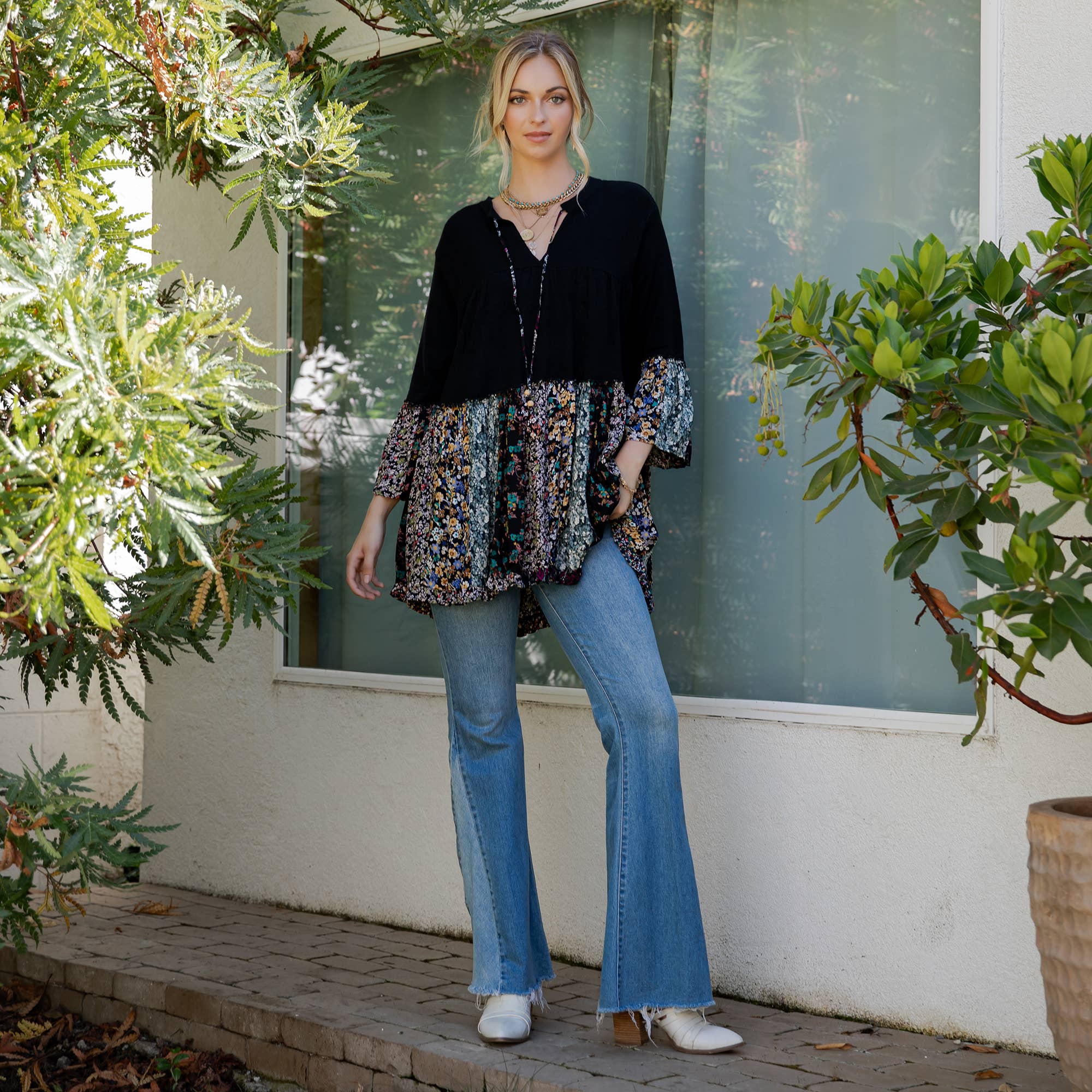 Young Threads - Venta al por mayor Blusa - Mujer - Top Jhabla con Cuello de Banda Teñido Chic (Nuevo Color)45