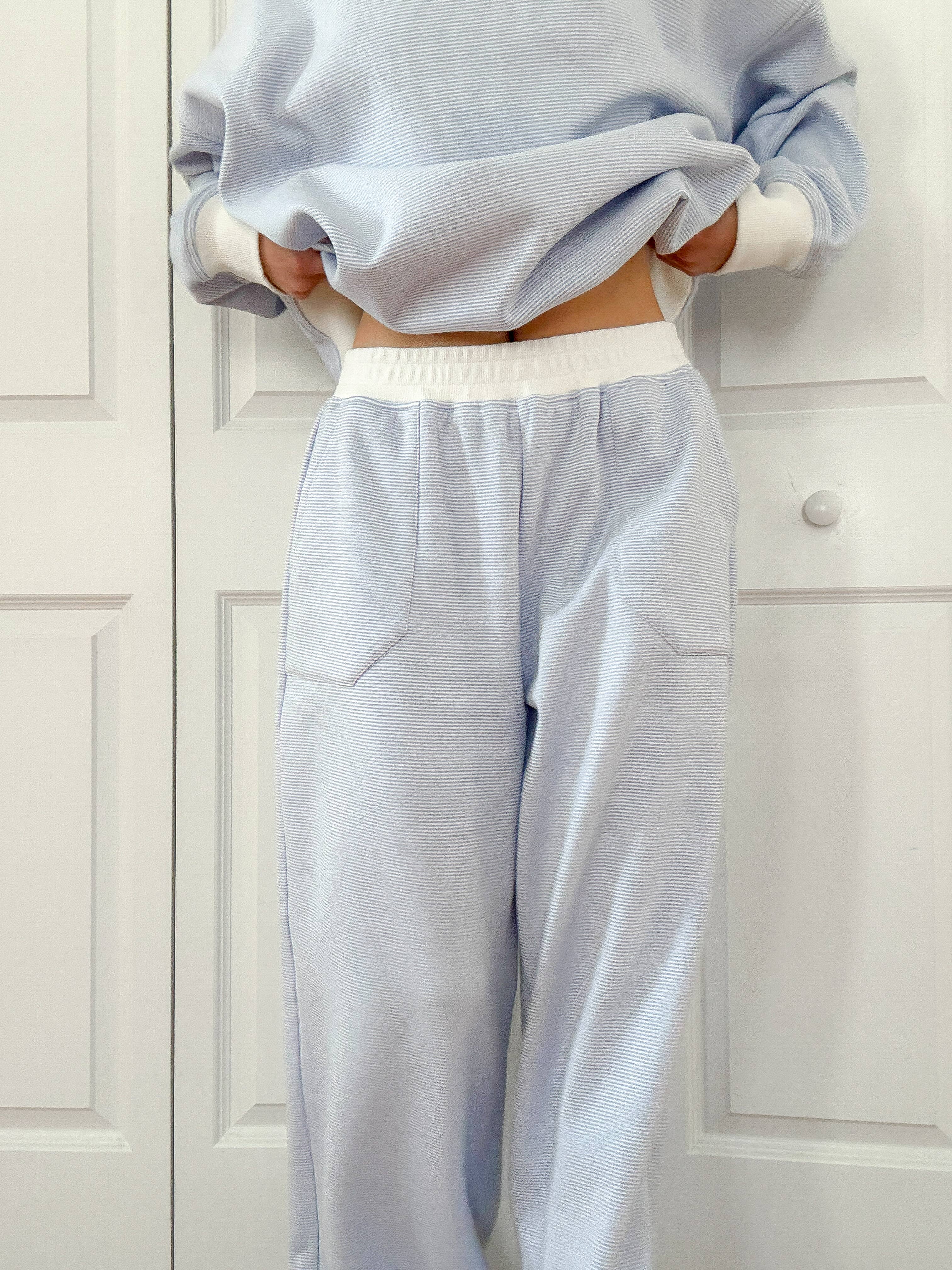 Blue and White Mini Striped Sweatpants for wholesale on Faire9