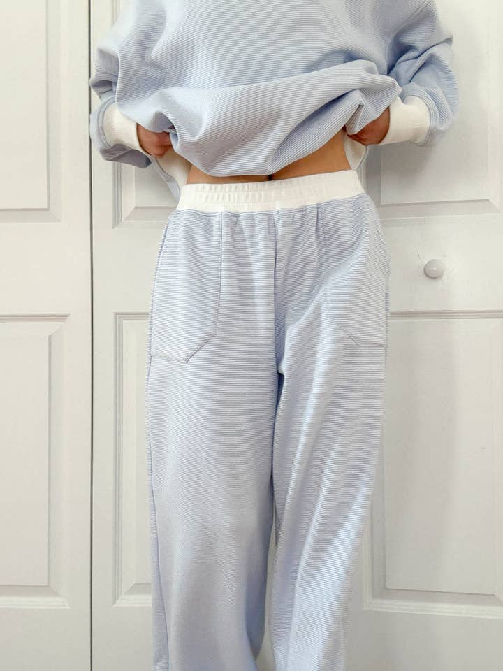 Blue and White Mini Striped Sweatpants for wholesale on Faire9