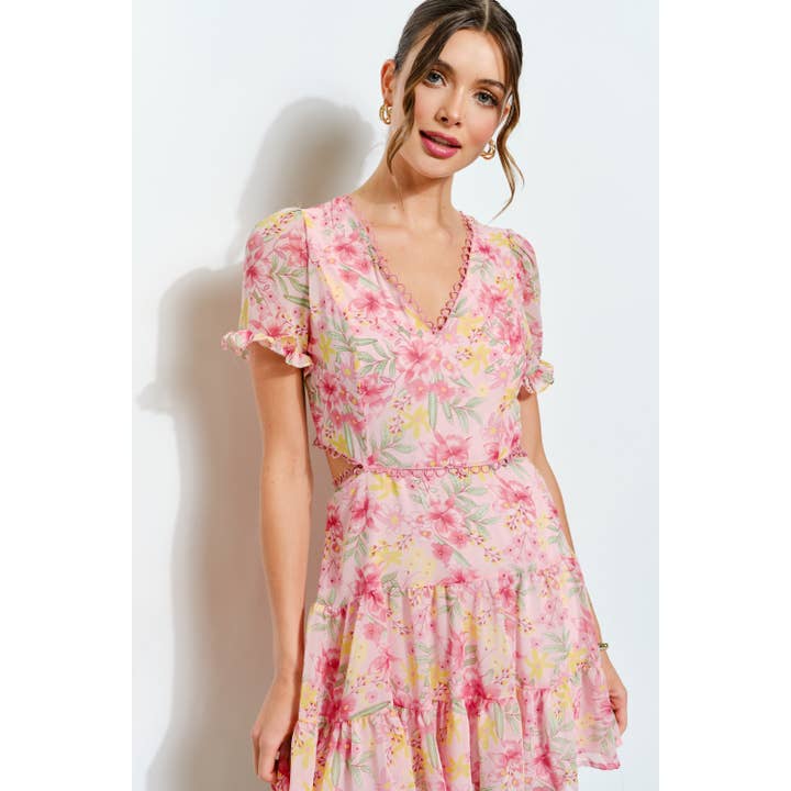 Floral Lace Trim Back Tie Mini Dress for wholesale by INA