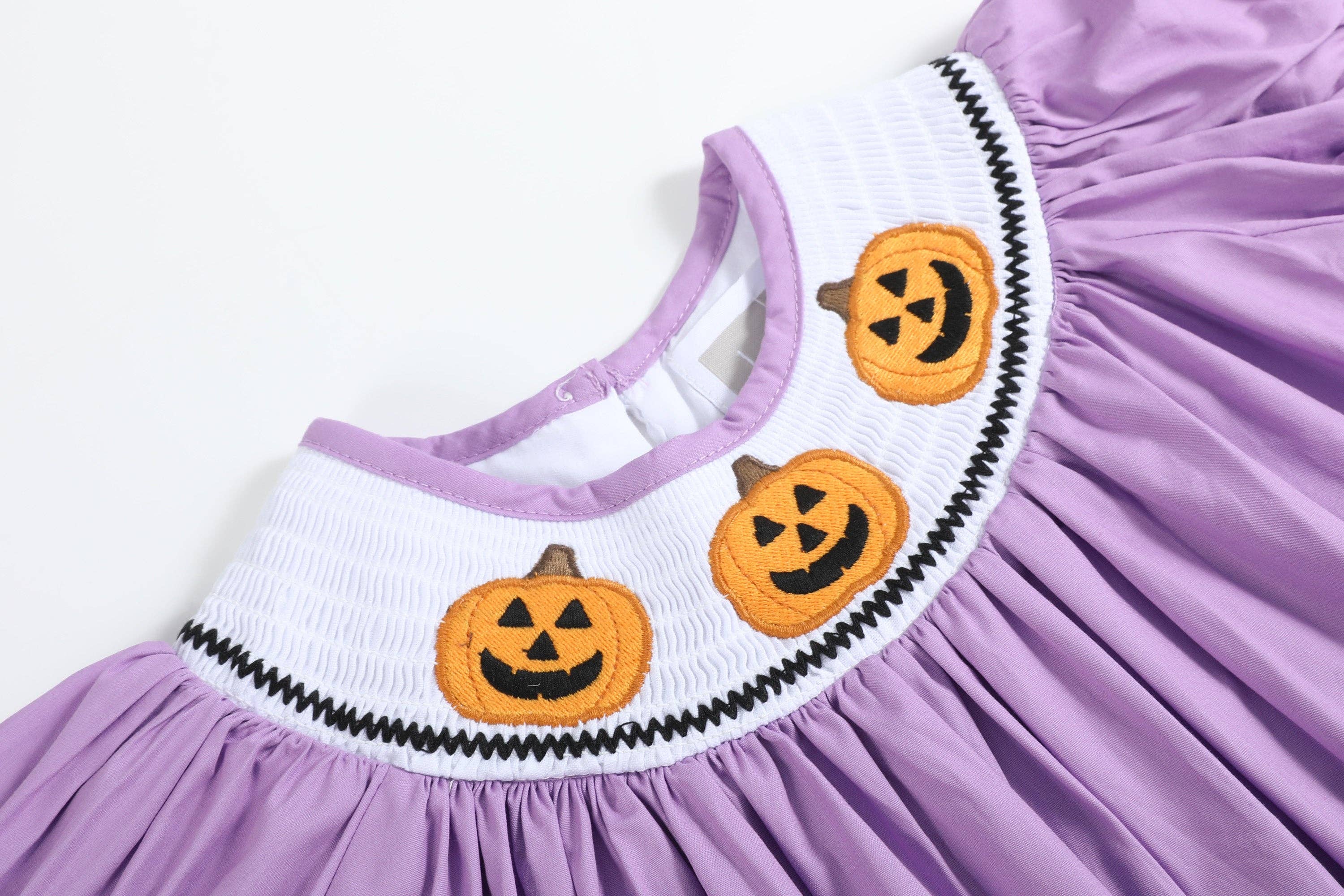 Lil Cactus - Wholesale Dress - Kids - Purple Halloween Smocked Bishop Dress5