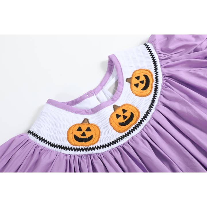 Lil Cactus - Wholesale Dress - Kids - Purple Halloween Smocked Bishop Dress5