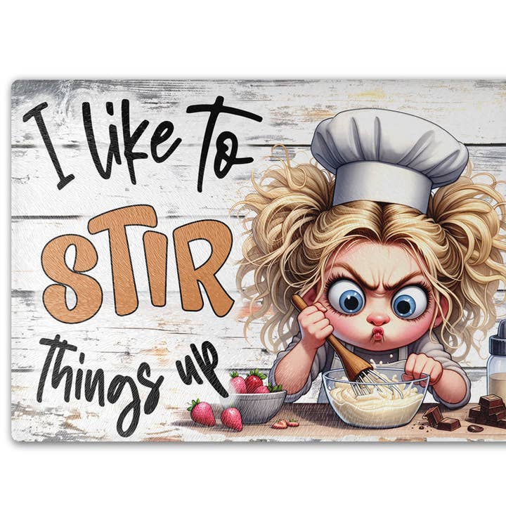 I Like to Stir Things Up Cutting Board for wholesale by Traci's Fun Creations