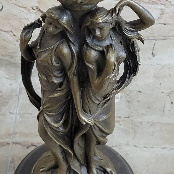 Bronzhaus - Wholesale Sculpture - Gorgeous Art Deco Style Twin Sister Candle Holder Bronze Sculpture by Kassin9