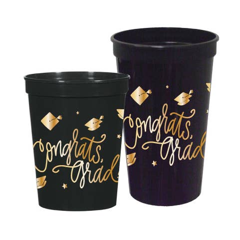 Congrats, Grad! | Black Stadium Cups (2 sizes) for wholesale by Natalie Chang
