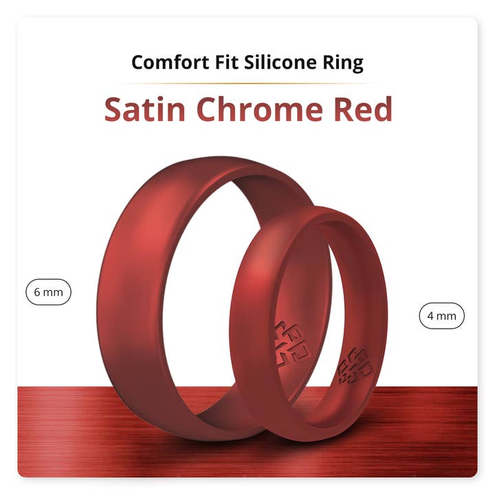 Knot Theory Silicone Ring - Wholesale Band/Stacked Ring - Knot Theory Satin Chrome Red Arc Comfort Fit
