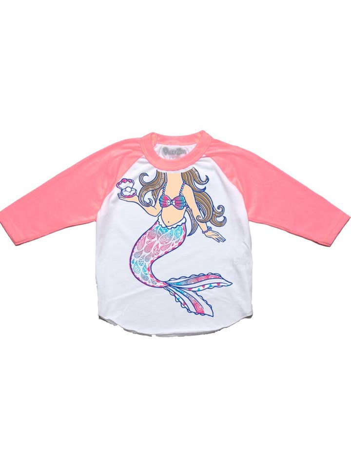 Toddler Mermaid Raglan in White/Neon Pink for wholesale by Peek-A-Zoo