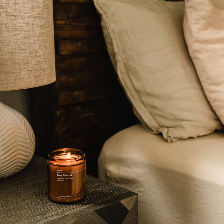gold + ivy - Wholesale Jar/Filled Candle - grey flannel soy candle - cedarwood, vanilla, musk6