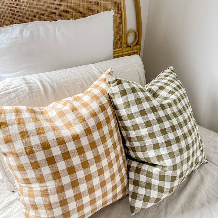 Mama and Tochter - Wholesale Throw pillow cover - Linen Cushion - Olive Gingham6
