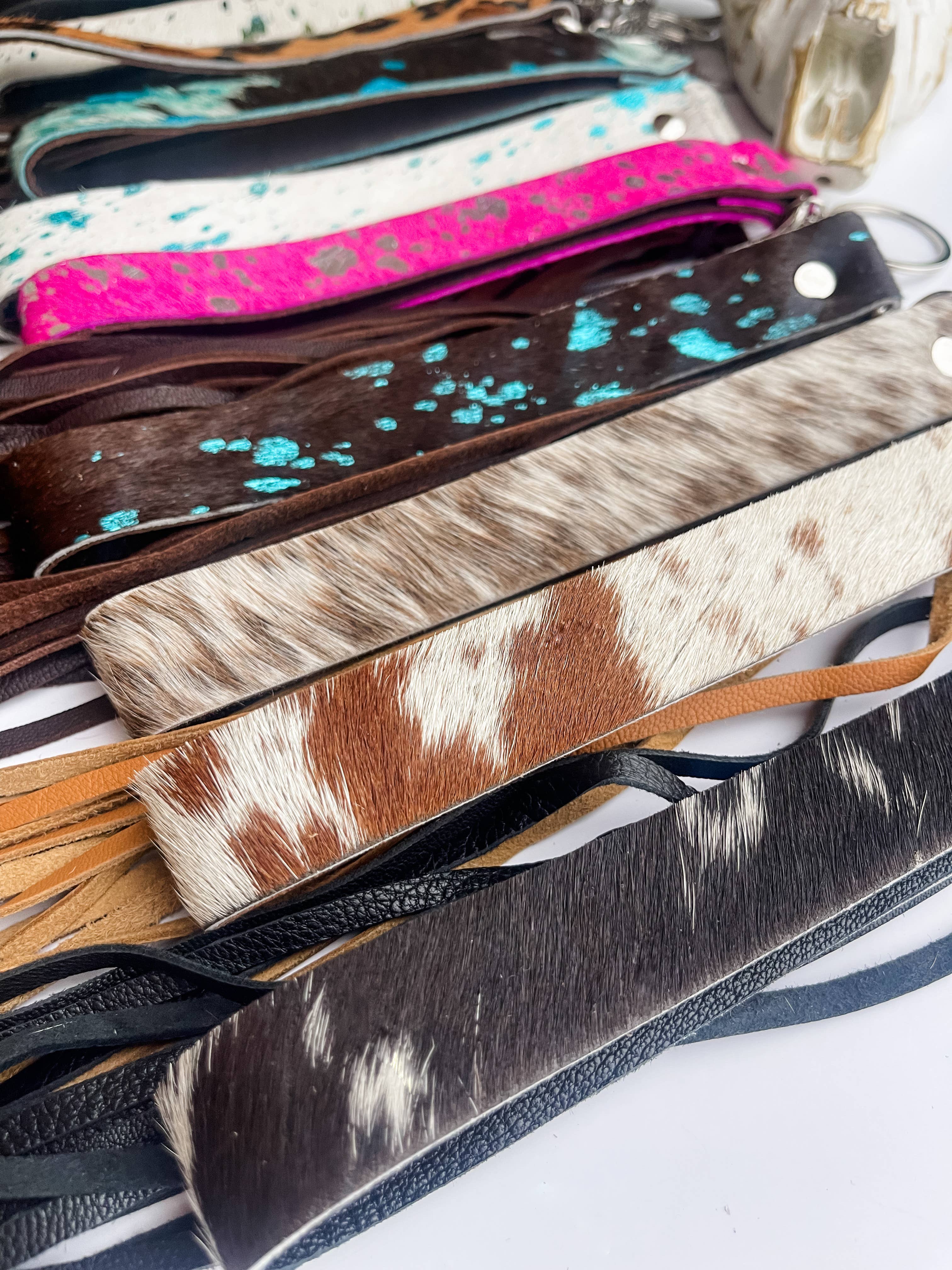 Boho Ranch Shop – wholesale Keychain – Women's – Cowhide Leather Fringe Tassel Keychain1