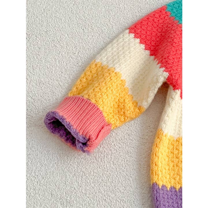 Rosa Strickpullover mit Streifen in Regenbogenfarben für Mädchen für den Großhandel auf Faire5