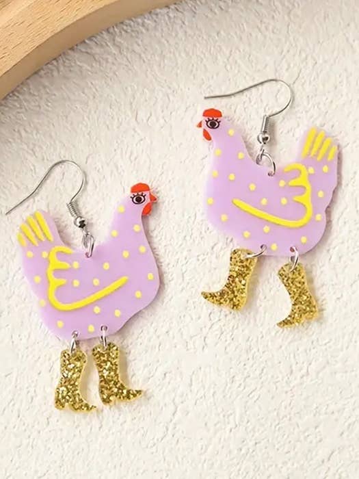 ( L573 ) FARM THEME ACRYLIC CHICKEN BOOTS EARRING for wholesale by Jewelry Max