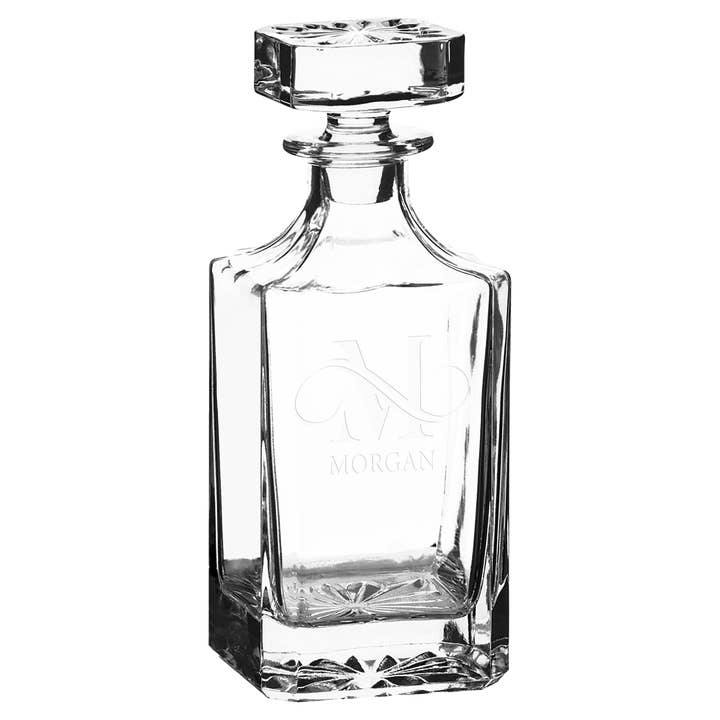 Custom Etched Square Glass Decanter for wholesale by A to Z Imaging and Design