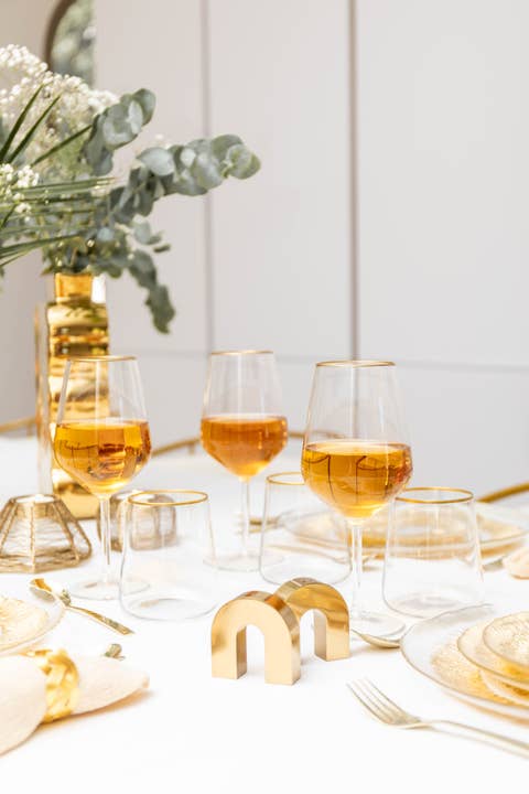 AULICA - Wholesale Drinking Glass/Cup - Matte Gold Rim Water Glasses - Set of 6