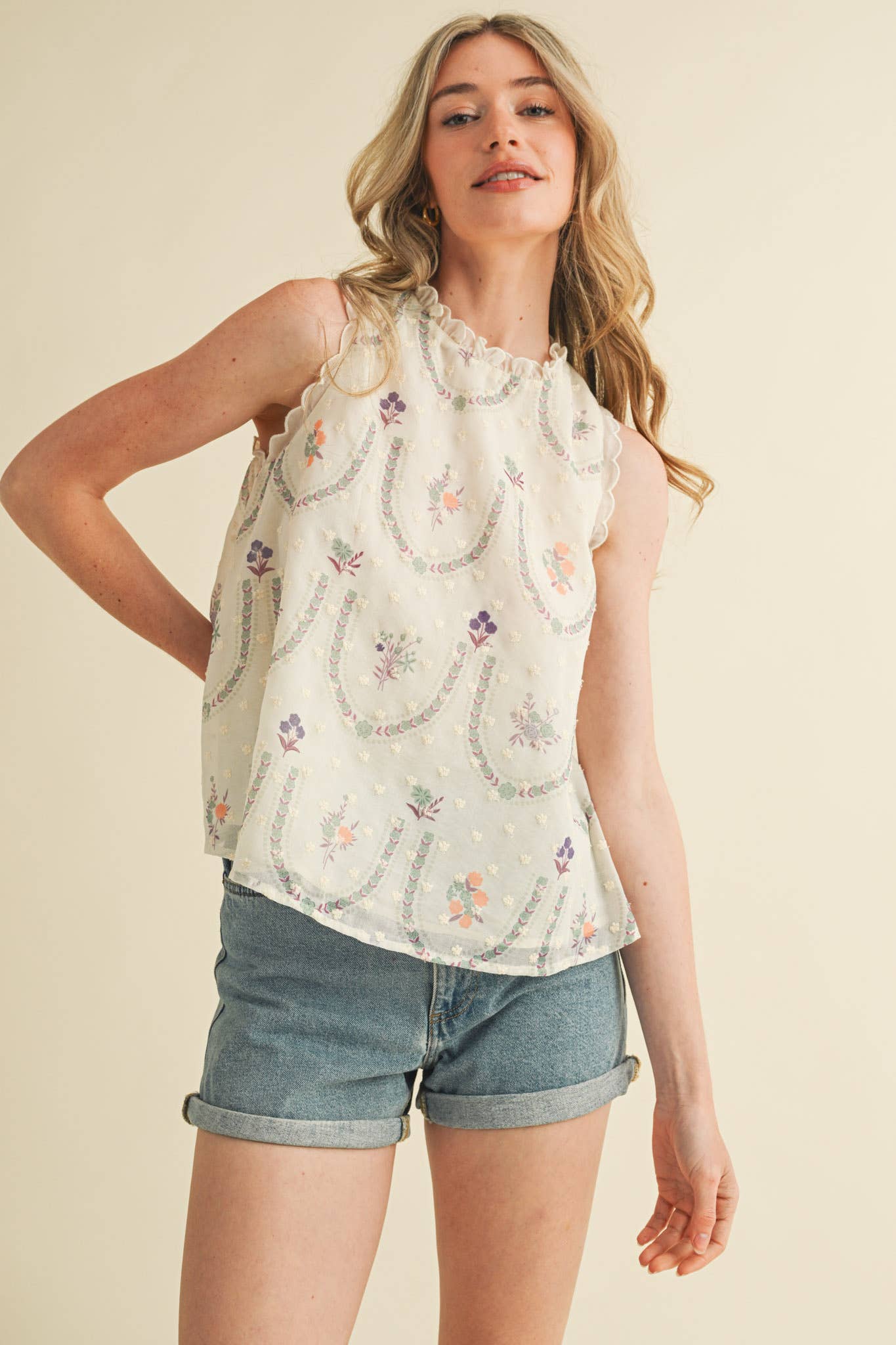 &MERCI - Vendita all'ingrosso Camicetta - Donna - TOP BABYDOLL CON RICAMO FLOREALE MTP40061