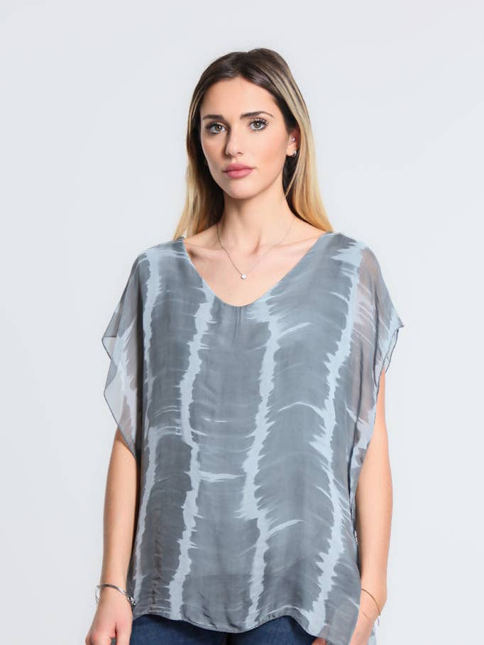 Alyssa Tie Dye V-Neck Flutter Sleeve Top (BSS212TD) for wholesale by TINA Stephens Italy/Tees By Tina