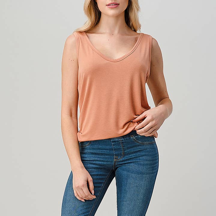 Heimious - Wholesale Tank Top - Women's - Soft V-neck Micro Modal Jersey Tank Top, 25208