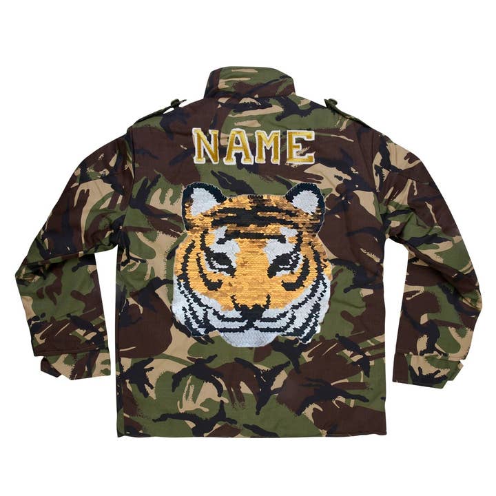 Wendbare Tiger Camo-Jacke mit Pailletten für den Großhandel von Cat in the Hood