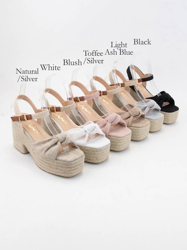 CCOCCI - Vendita all'ingrosso Scarpe con plateau - Donna - ESPADRILLAS SPESSE CON TOMAIA ANNODATA IN LINO PALMER, TACCO PLATEAU13