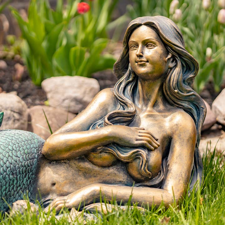 Zaer Ltd. International - Wholesale Outdoor Ornament/Decor - 37" Long Mermaid Lying Down Garden Statue "Finnleigh"4
