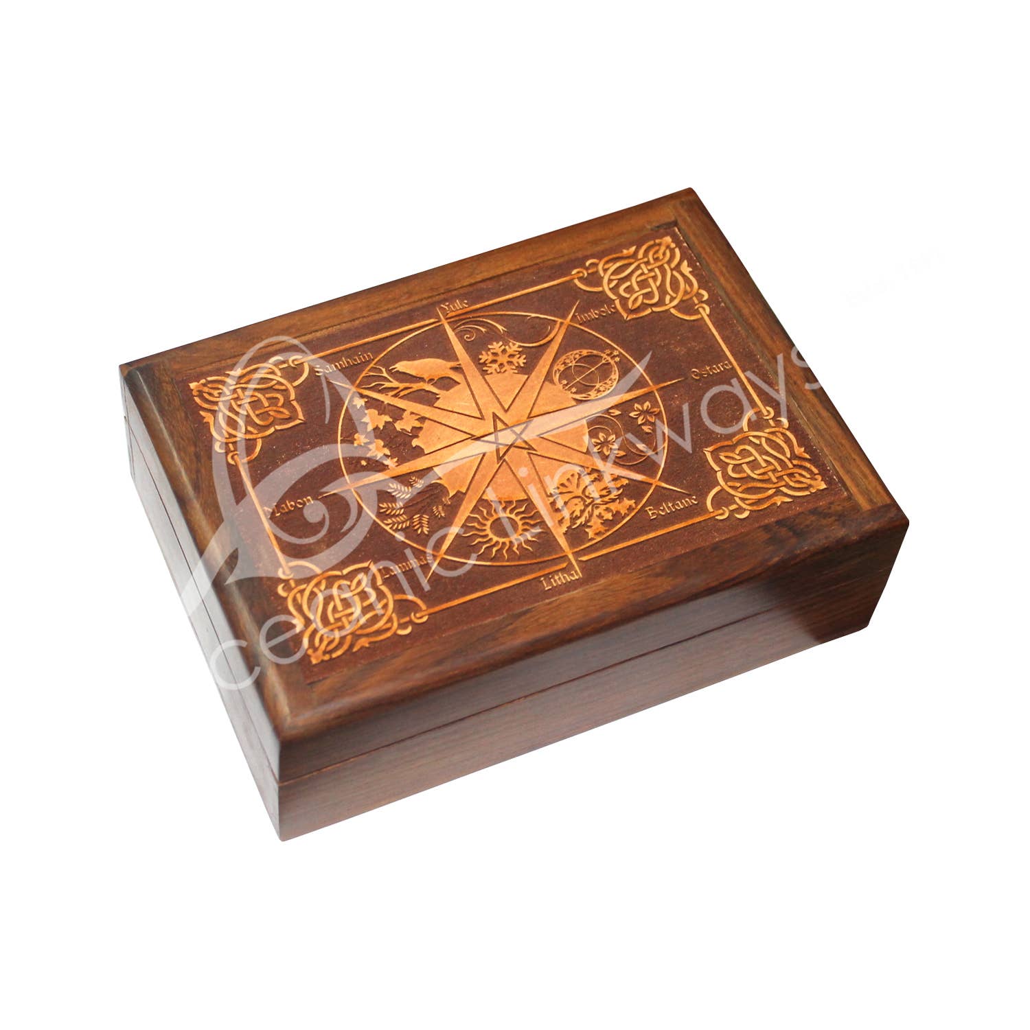 Oceanic Linkways Inc - Wholesale Spiritual Stone/Crystal - (PC)BOX - ACACIA WOOD LASER ENGRAVED PAGAN CALENDAR 5 X 7"0