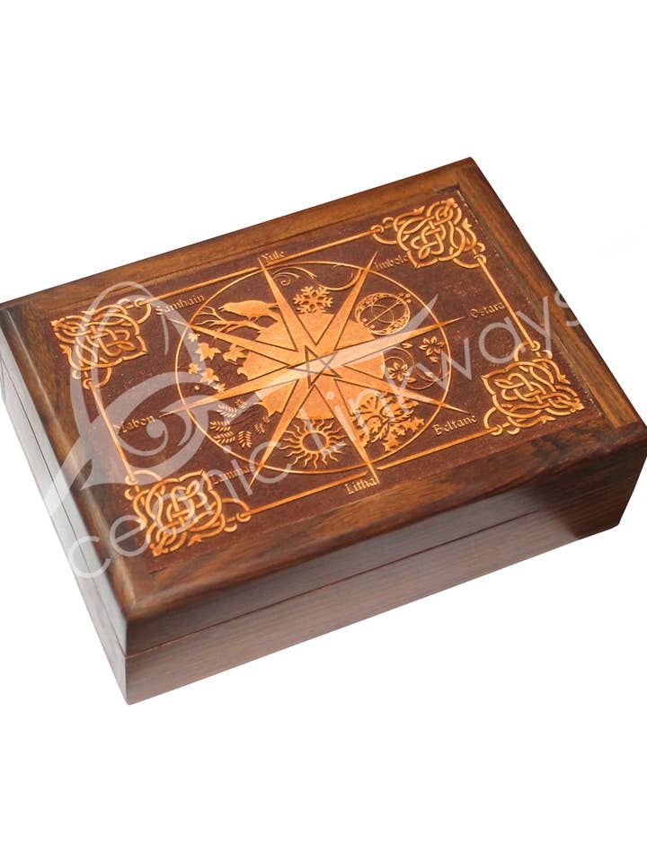 (PC)BOX - ACACIA WOOD LASER ENGRAVED PAGAN CALENDAR 5 X 7" for wholesale by Oceanic Linkways Inc