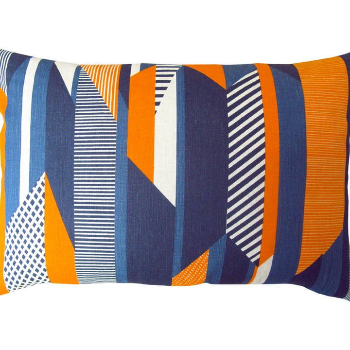 Tamasyn Gambell - Wholesale Throw Pillow Cover - Textured Stripe Blue, Navy, Orange Cushion1