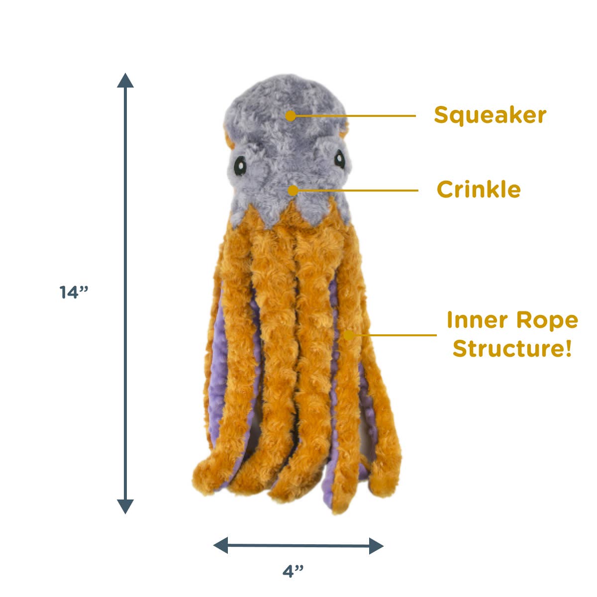 Tall Tails - Wholesale Pet Squeaky Toy - Dog - Plush Octopus with Squeaker Dog Toy - 14"2