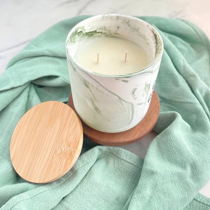 Simply Love Candle - Wholesale Jar/Filled Candle - Evergreen + Citrus Soy Candle | Marble Green + White Candle6