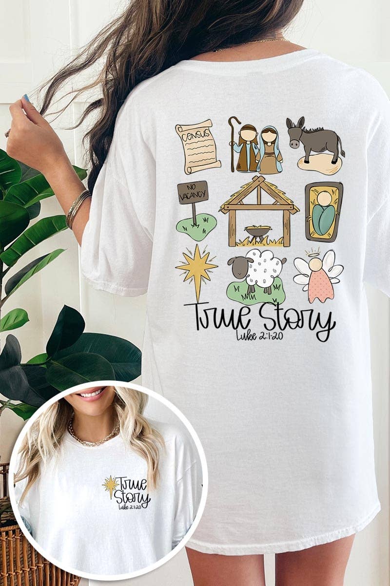 COLORBEAR - Wholesale T-shirt met print - Dames - TRUE STORY uniseks T-shirt met zware katoen en kerststal16