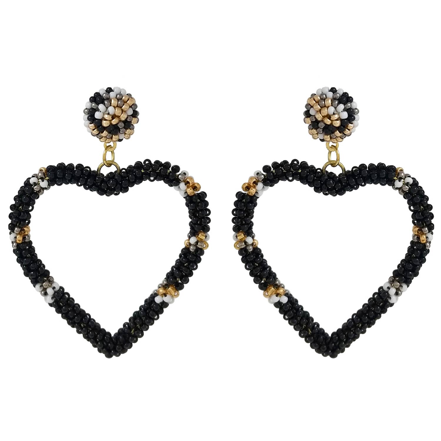 SP Sophia Collection - Wholesale Dangle Earrings - 2-Tier Beaded Embroidery Open Heart Drop Earrings2
