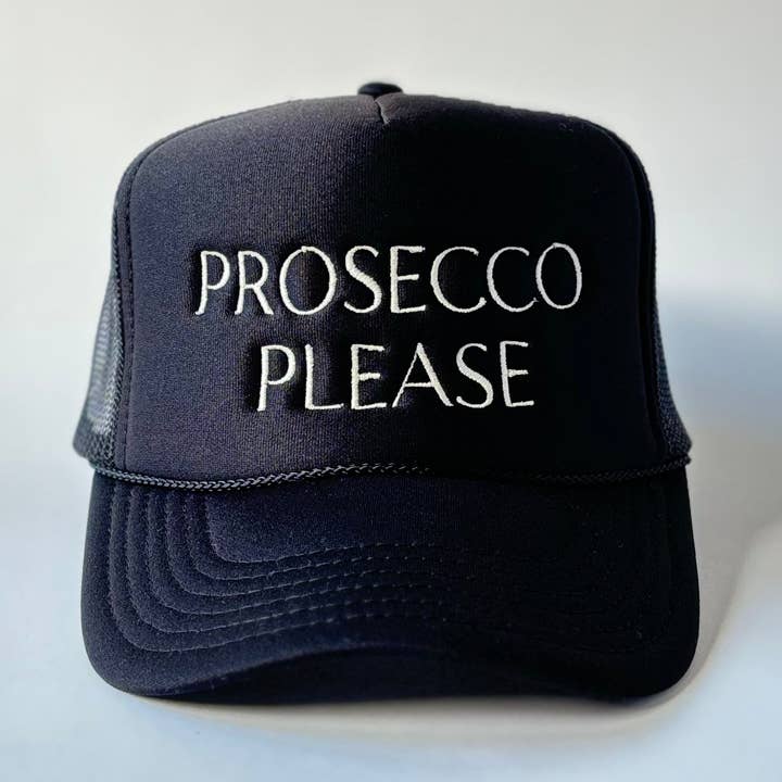 *SALE* Black Prosecco Please Mid Profile Trucker Hat for wholesale by The Après Allstars
