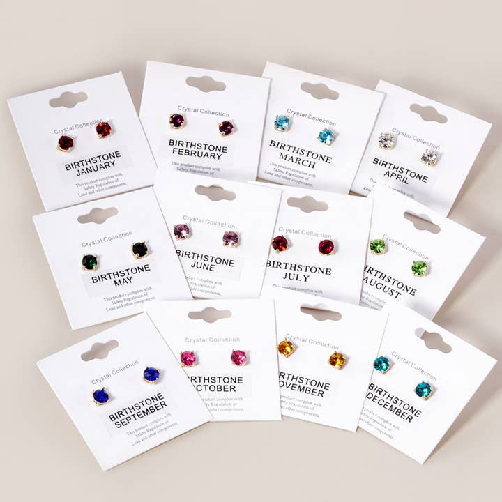 Sensibling Corp. - Wholesale Stud/Post Earrings - 12Pairs - Birthday Stone Cluster Stud Earrings