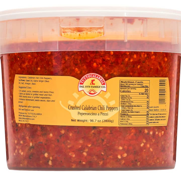 Wholesale Italian Food - Wholesale Dried Spice - TuttoCalabria Crushed Calabrian Chili Peppers Tub