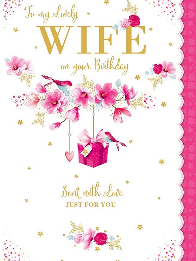 WIFE RELATION CARD DR511 BLOSSOM/PRESENT/BIRDS for wholesale by Nigel Quiney Publications Ltd