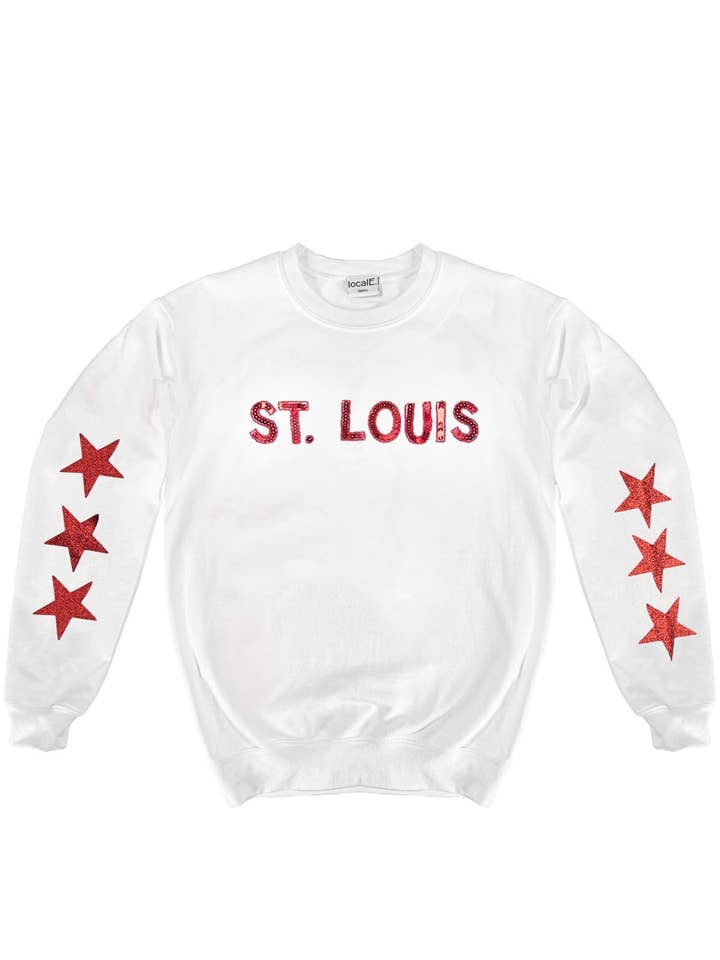 Sudadera con estampado de estrellas con lentejuelas de San Luis, color blanco para venta al por mayor de Locale