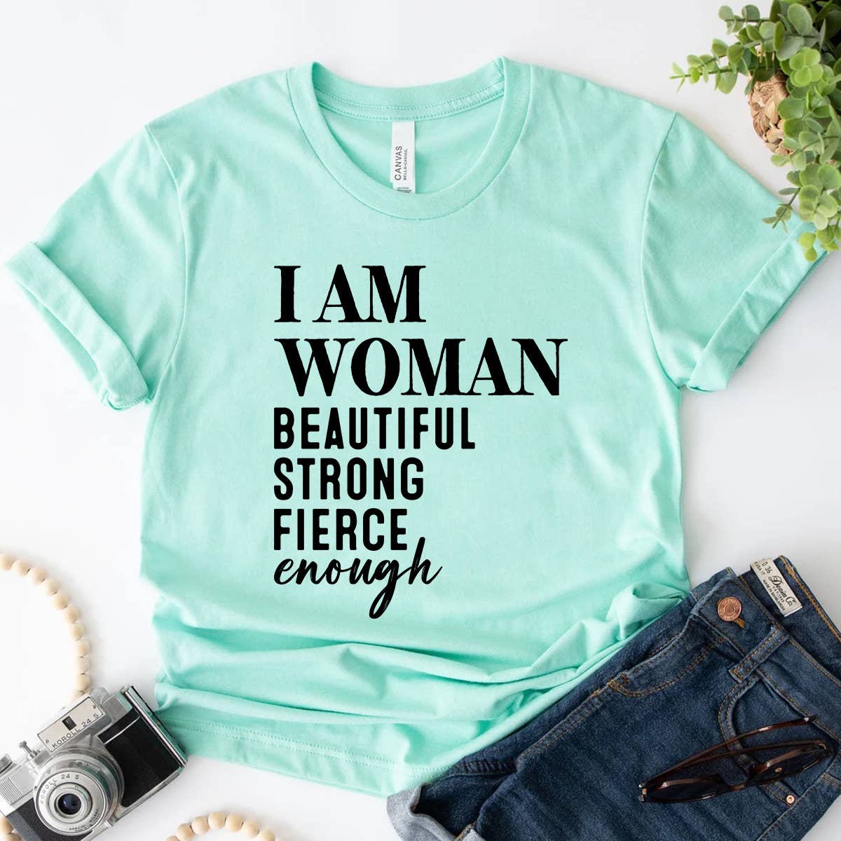Himalayan Hymns - Wholesale Screen Printed T-Shirt - Women's - I am woman beautiful strong fierce enough Shirt