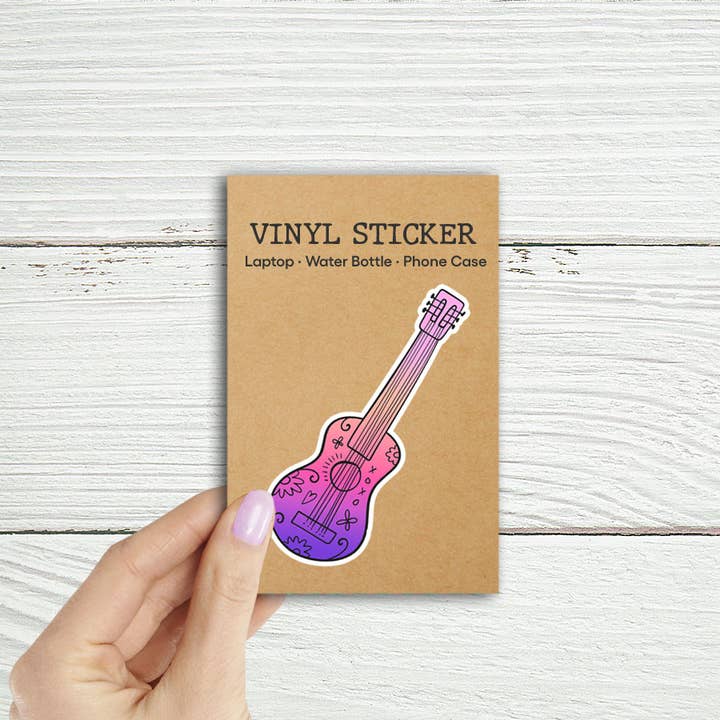 Coastal Creators of Connecticut - Wholesale Sticker - Taylor's Colorful Pink Guitar Laptop Water Bottle Sticker