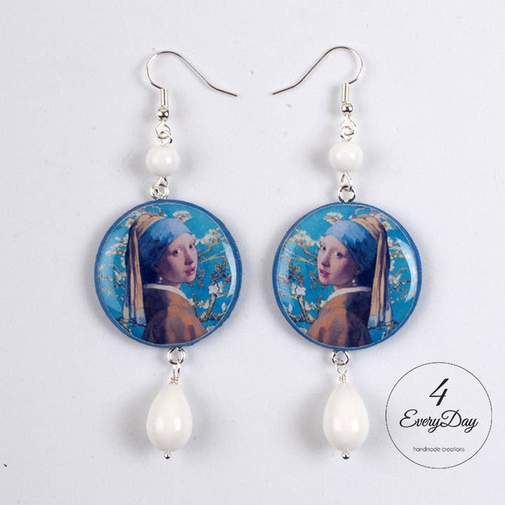 Orecchini in legno e resina - Ragazza orecchino di perla e V per la vendita all'ingrosso da parte di 4everyday Handmade