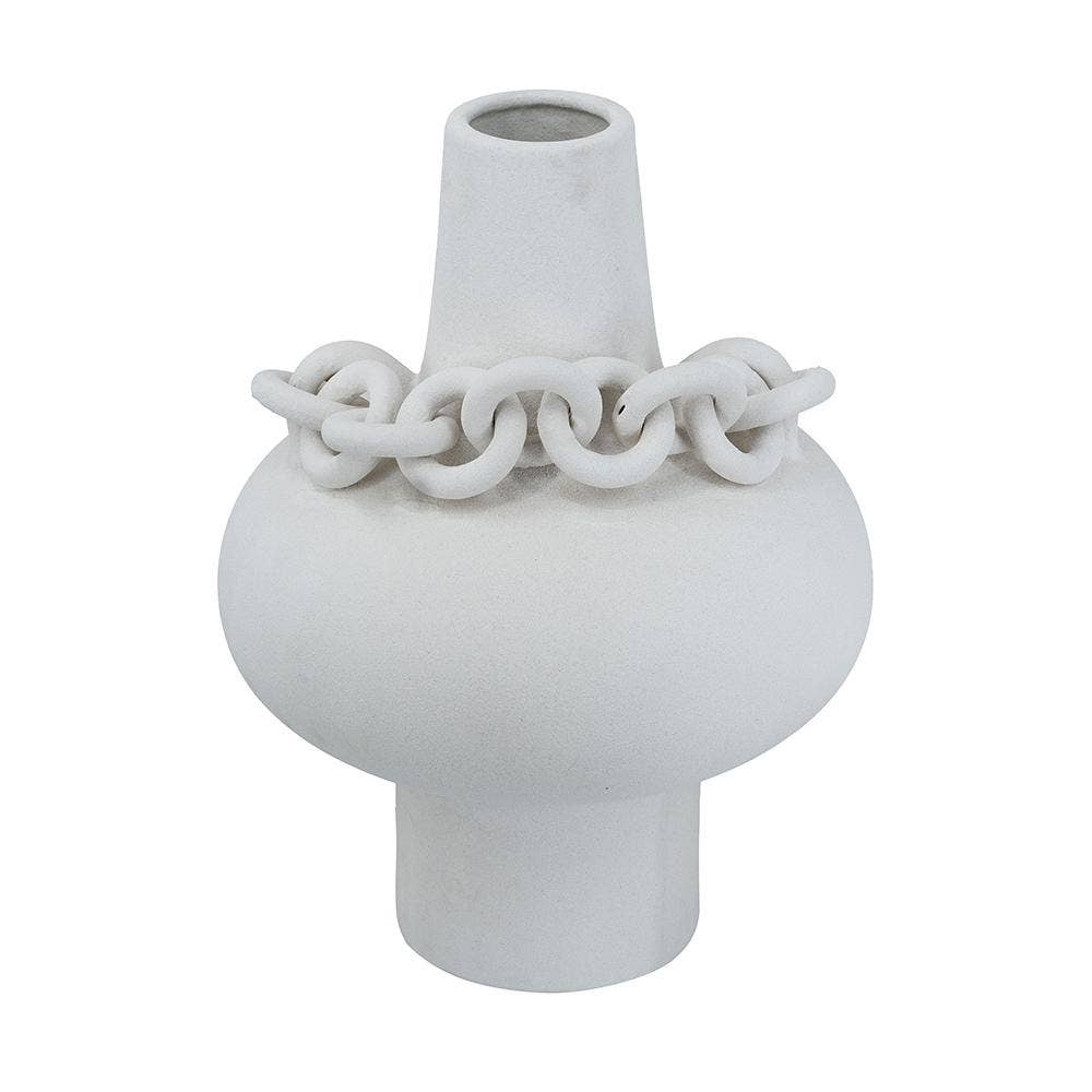 A&B Home Group Inc. - Wholesale Vase - D12x15.5" Round White Ceramic Vase w/ Sculptural Chain