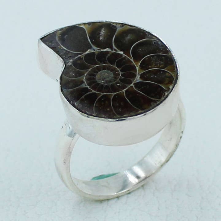 Anillo de plata de ley con amonita fosilizada para venta al por mayor de Silvex Jewelry