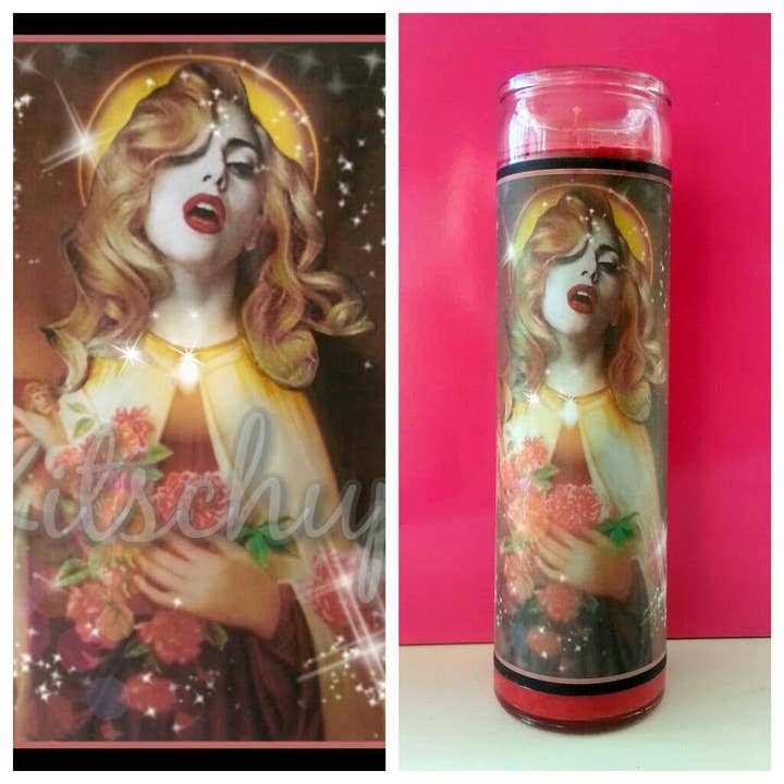 Lady GaGa Prayer Candle for wholesale by Kitschup Creations